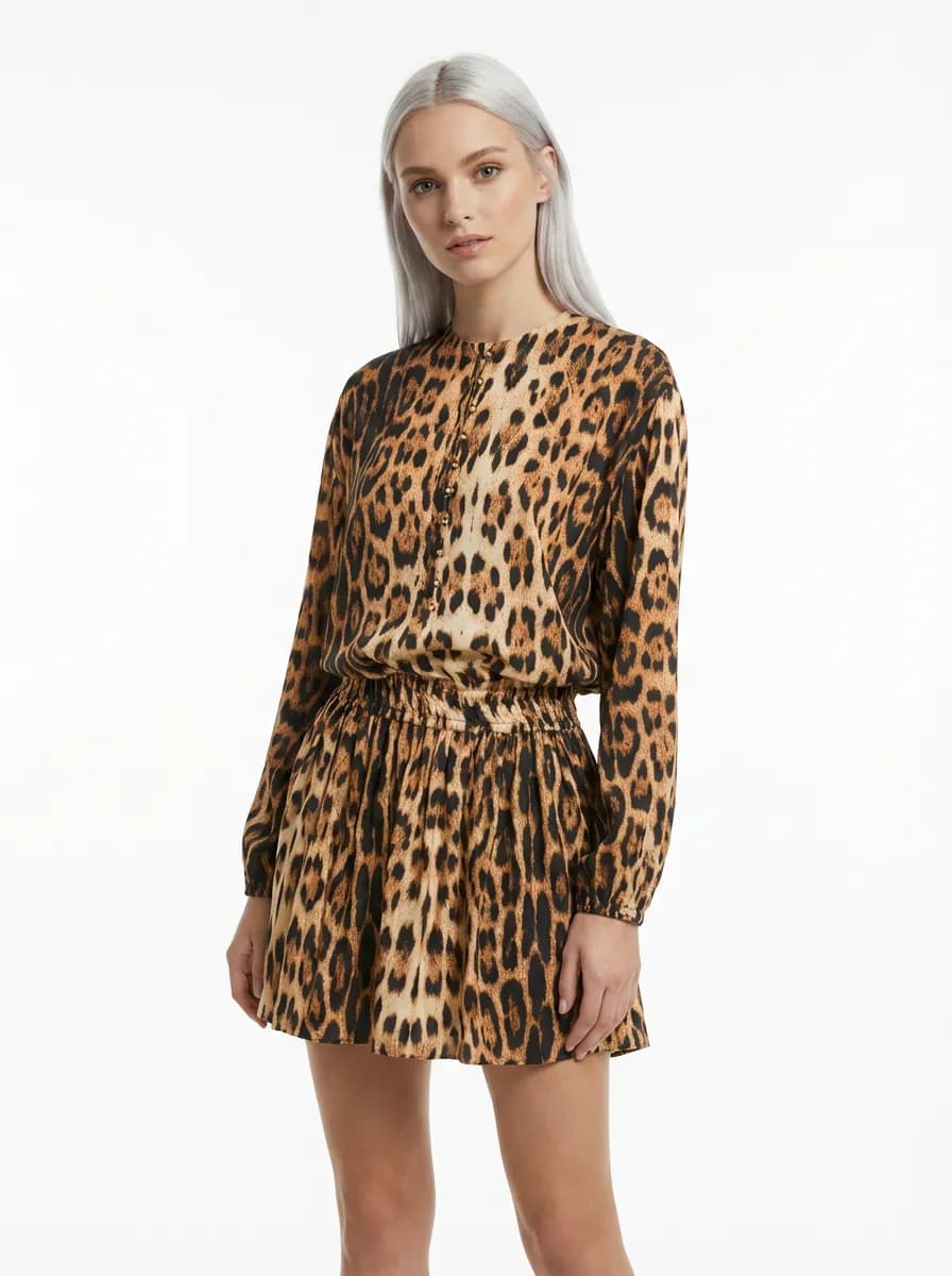 AI-generated fashion photo combining the chosen model, apparel, and background