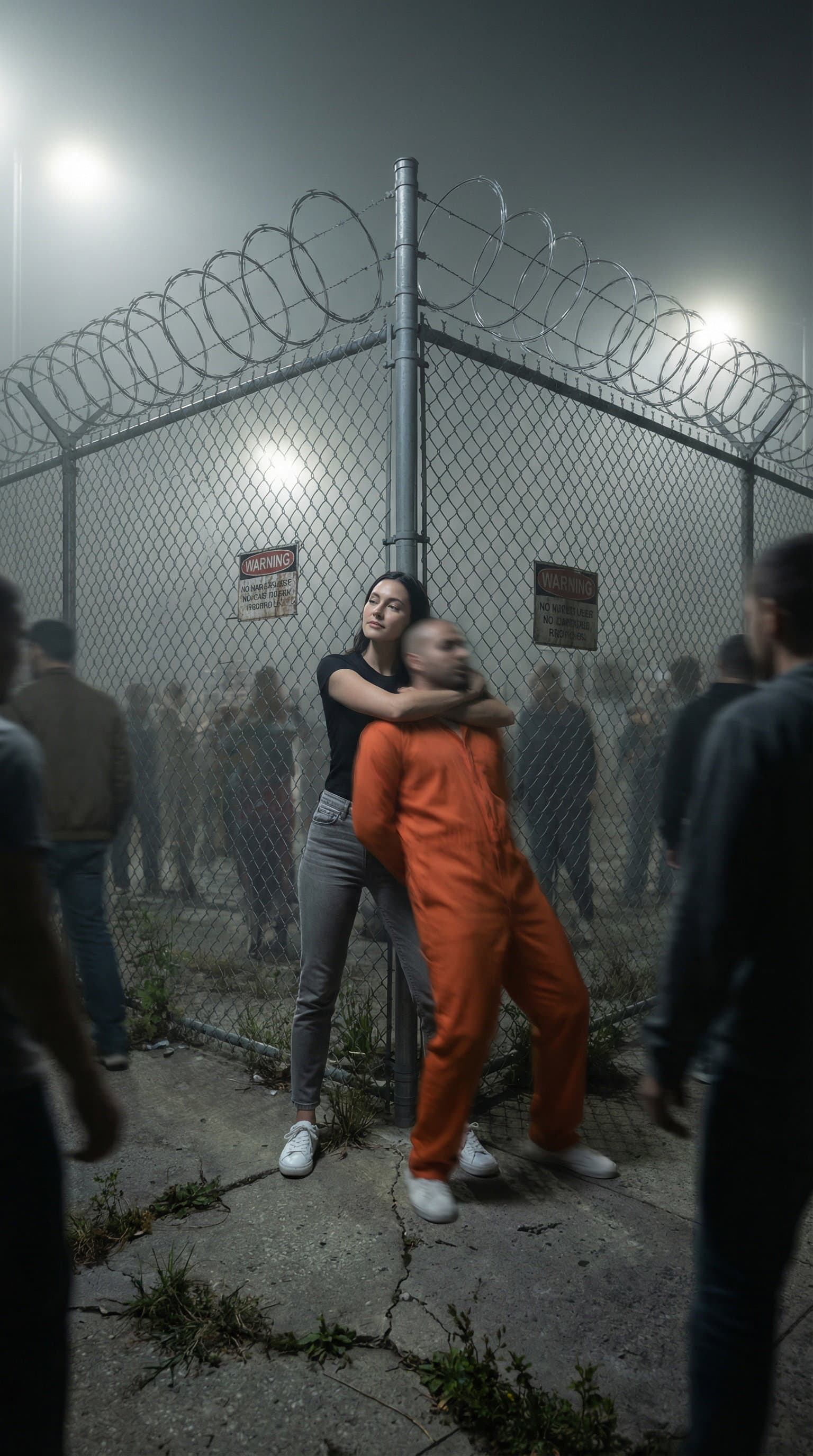 AI-generated fashion photo: model in blue jeans and white sneakers